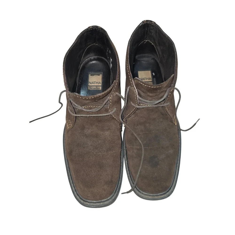 Natha Studio Mens Brown Suede Chukka Boots 520054 Square Toe Lace Up Size 9.5